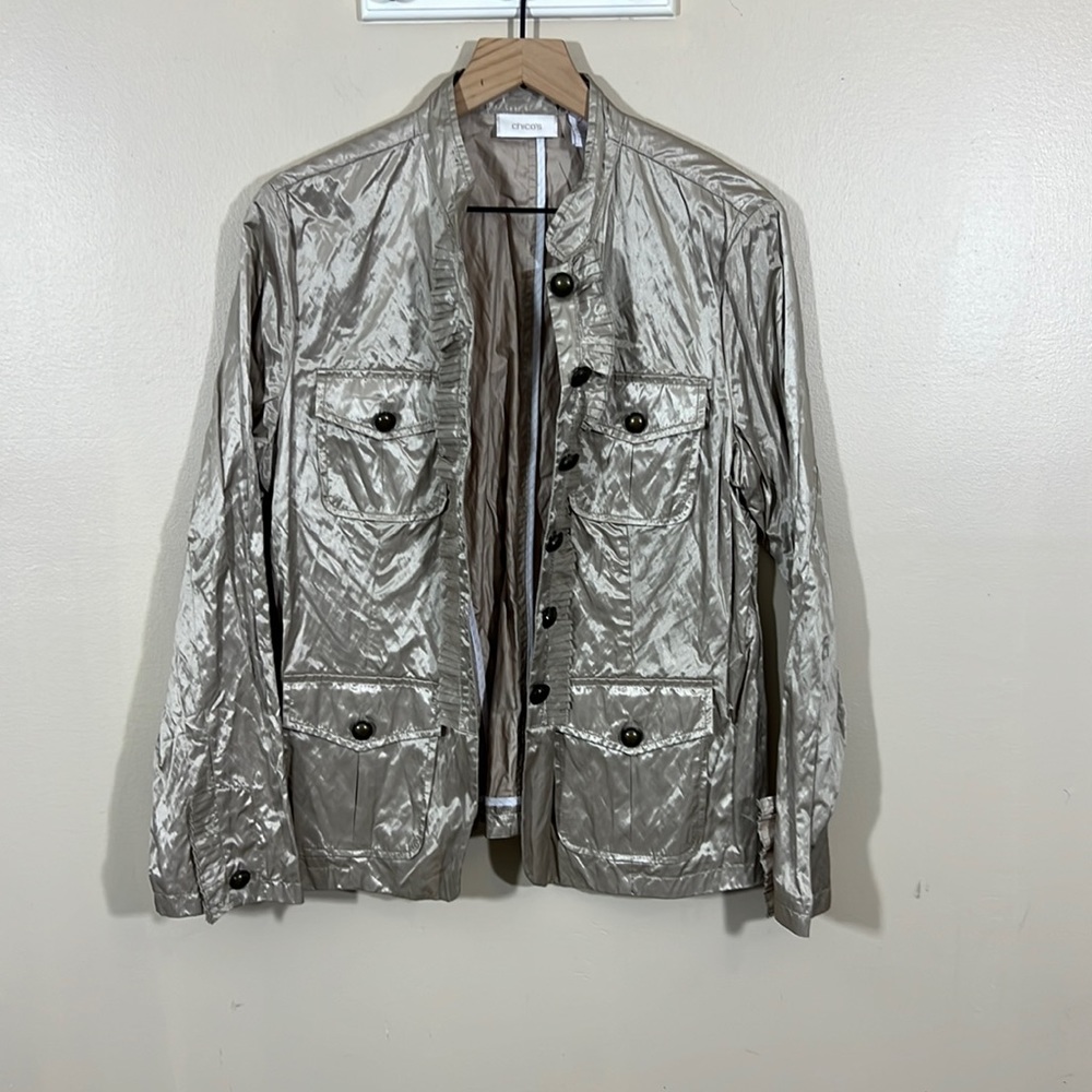 Women’s Chico’s size 2 lightweight jacket, button down, gold metallic color